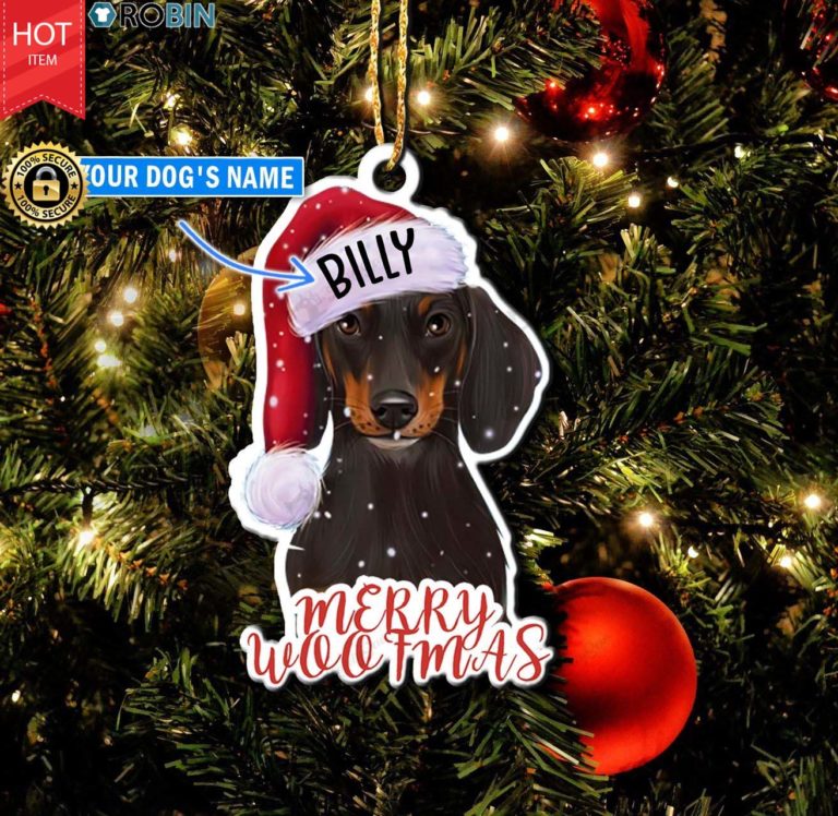 Personalized Dachshund Black Merry Woofmas Christmas Ornament