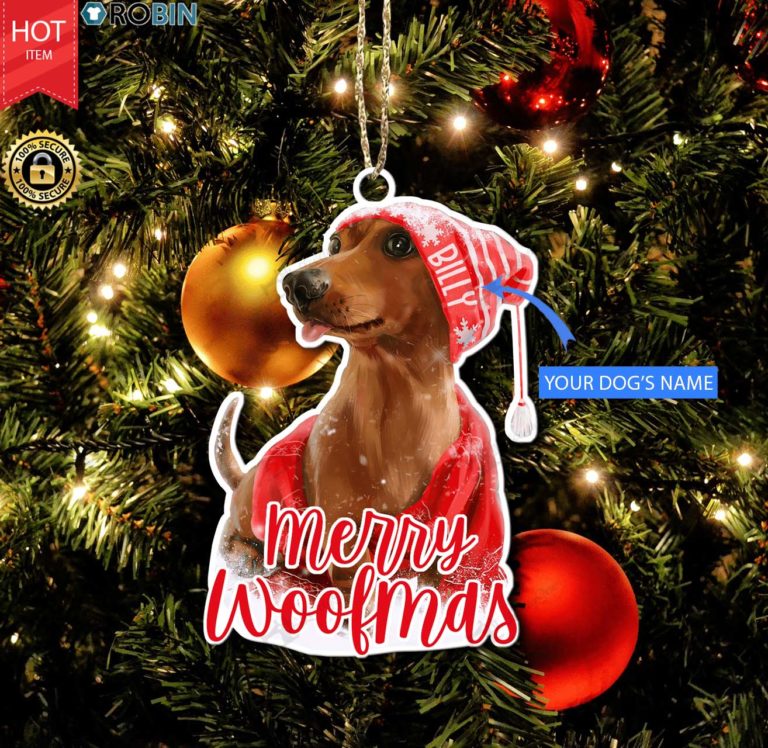 Personalized Dachshund Merry Woofmas Christmas Ornament