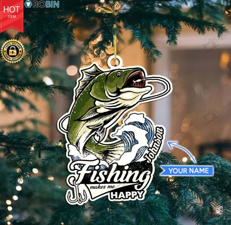 Personalized Fishing Makes Me Happy Bass Fishing Plastic Ornament