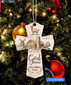 Personalized Farmer Jesus Cross God Bless Christmas Ornament