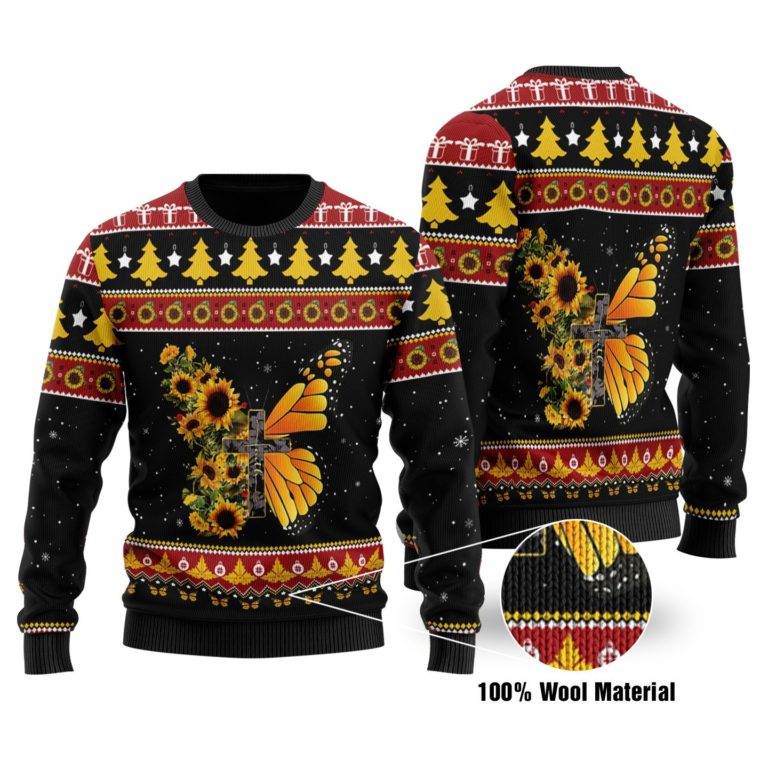 Sunflower Butterfly Full Printed Christmas Wool Sweater