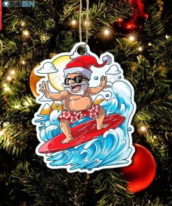Santa Surfing Christmas Plastic Ornament