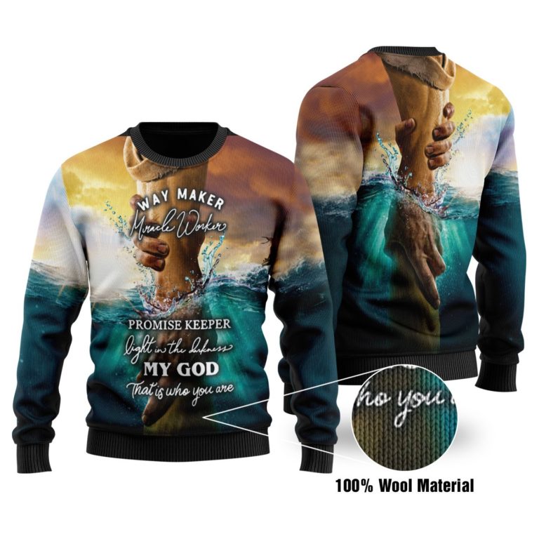 Way Maker Miracle Worker Full Printed Christmas Wool Sweater