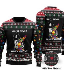 Autism Awareness You’ll Never Walk Alone Full Printed Christmas Wool Sweater