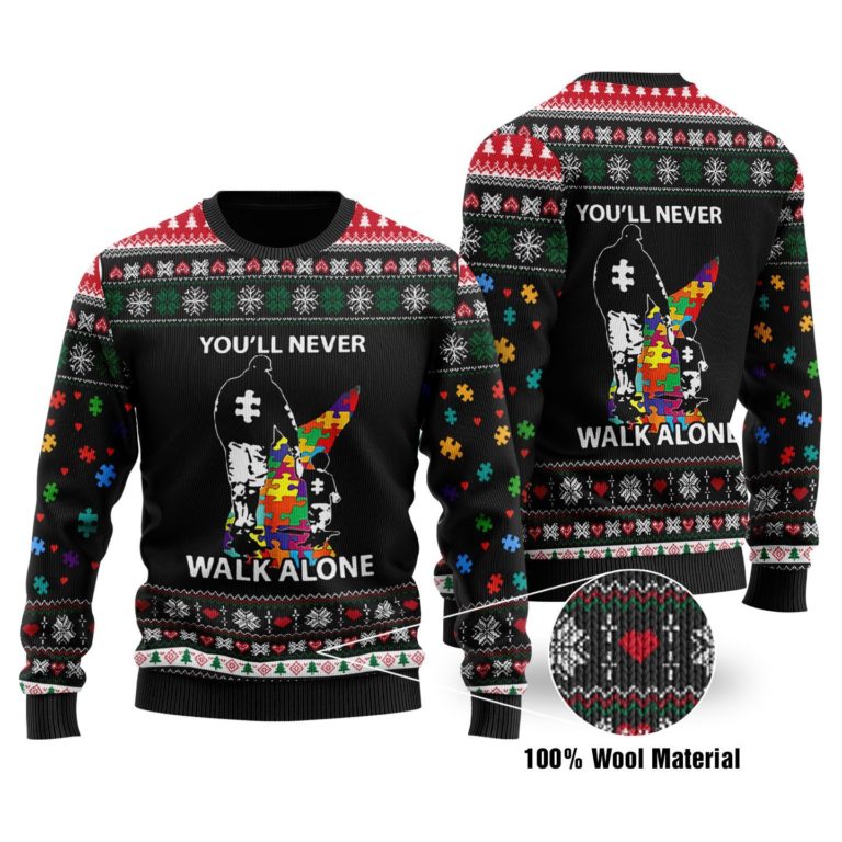 Autism Awareness You’ll Never Walk Alone Full Printed Christmas Wool Sweater