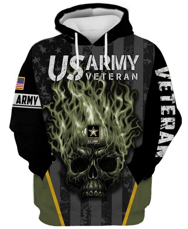 US Army Veteran 3D Skull Full Print Hoodie, T Shirt, Bomber