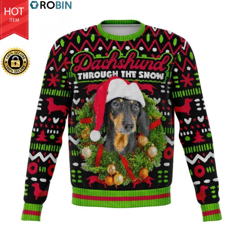 Dachshund Through The Snow Christmas 3D Allover Printed Wool Sweater
