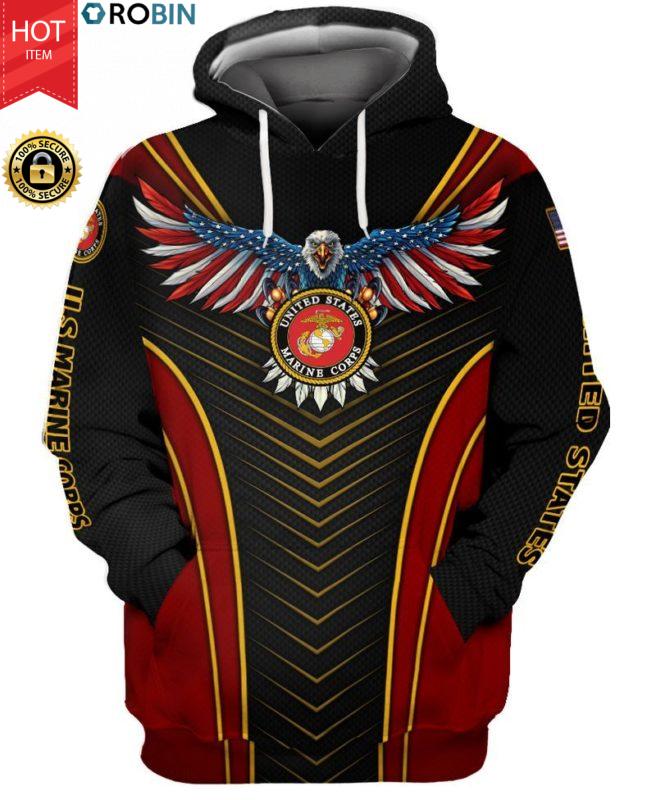 Bald Eagle US Flag US Marine Corps Full Print Hoodie, T Shirt, Bomber