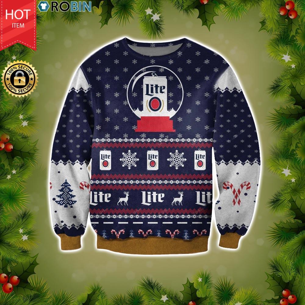 Miller Lite Beer All Over Print Christmas Wool Sweater RobinPlaceFabrics Miller Lite Christmas Sweaters