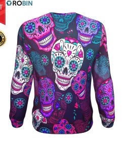 Calavera Colorful Sugar Skull Tradition All-Over Printed Wool Sweater