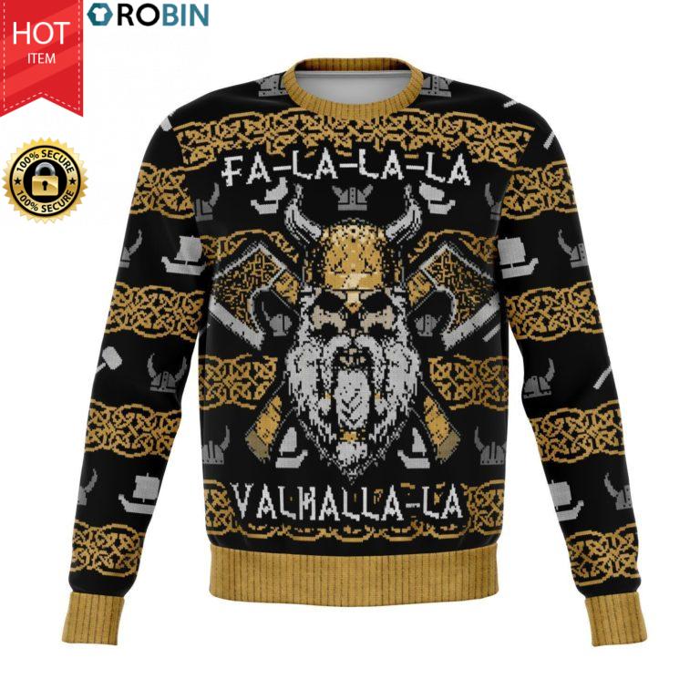 Falalala Valhalla La Viking Christmas All-Over Printed Wool Sweater