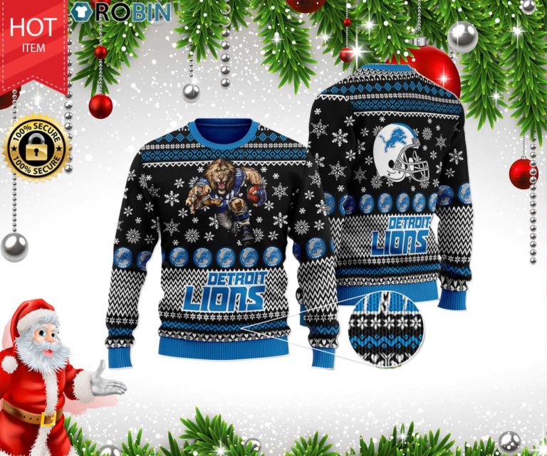 Detroit Lions Full Printed Ugly Christmas Wool Sweater