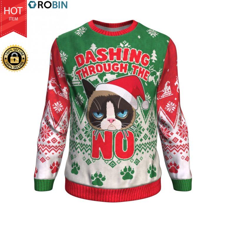 Dashing Through The NO! Grumpy Cat All-Over Printed Wool Sweater