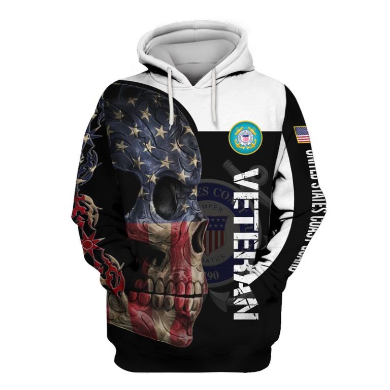 Us Coast Guard Veteran Skull All Over Print Hoodie, T Shirt, Bomber