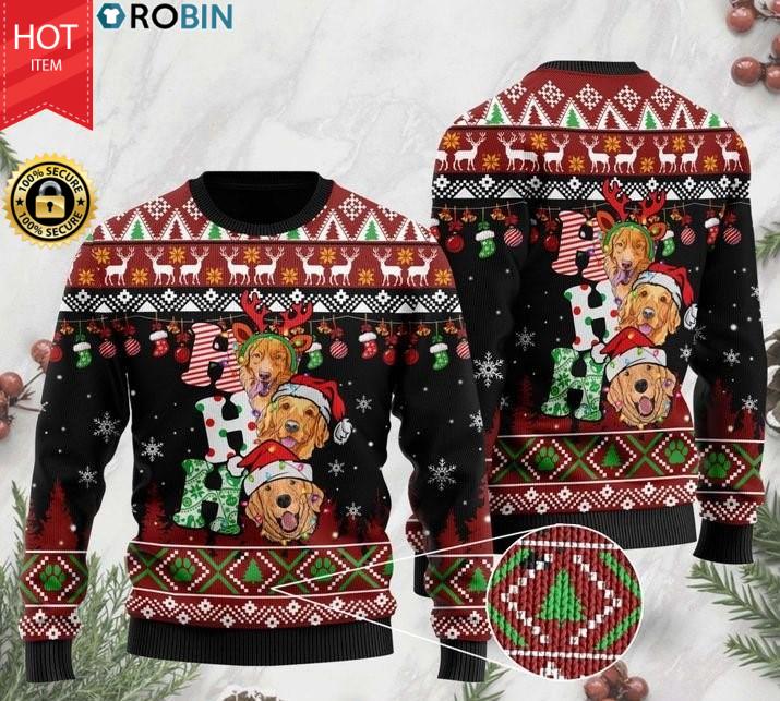 Golden Retriever Ho Ho Ho Christmas Ugly Sweater - RobinPlaceFabrics
