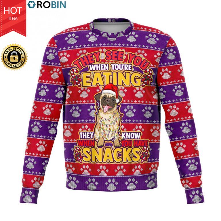 Pug See You Eating Snacks All-Over Printed Wool Sweaters