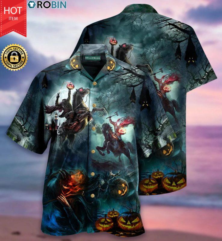 Headless Horseman Pumpkin Halloween Button-up T Shirt