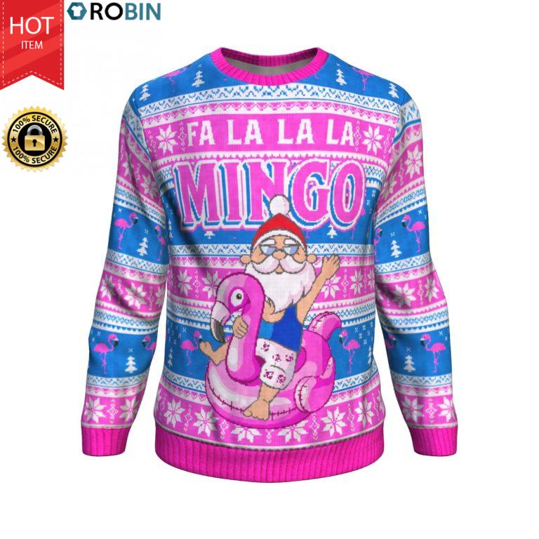 Fa La La La Mingo Santa Claus In Pink All-Over Printed Wool Sweater