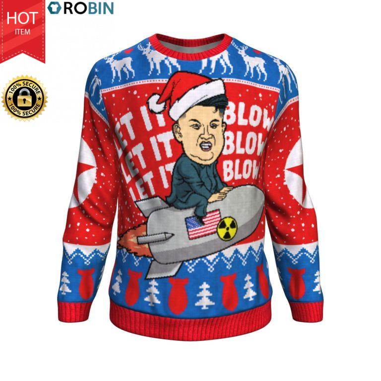 Let It Blow Funny Kim Jong-un Nuclear Weapon All-Over Printed Wool Sweater