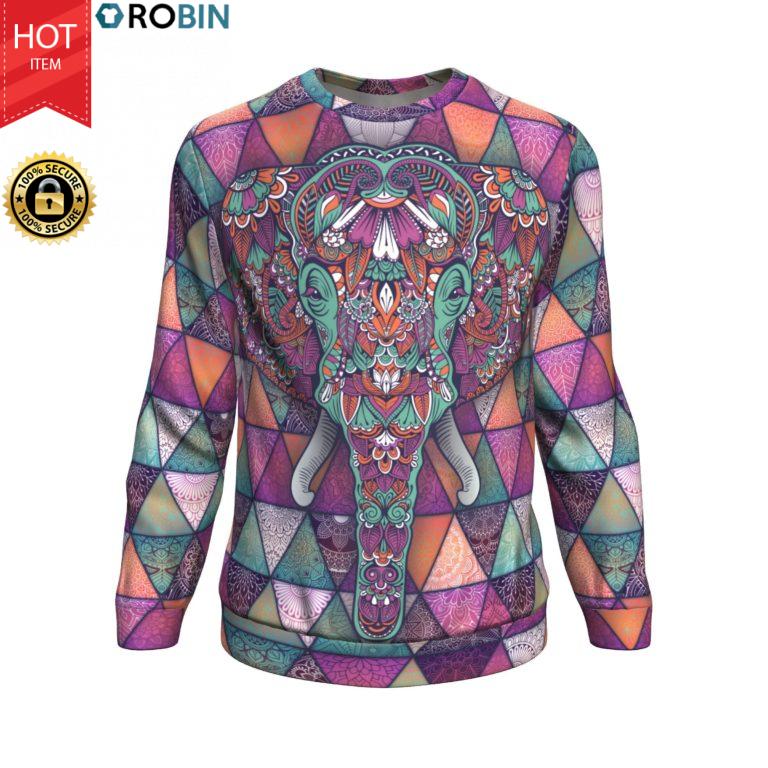 Mandala Elephant All-Over Printed Wool Sweater