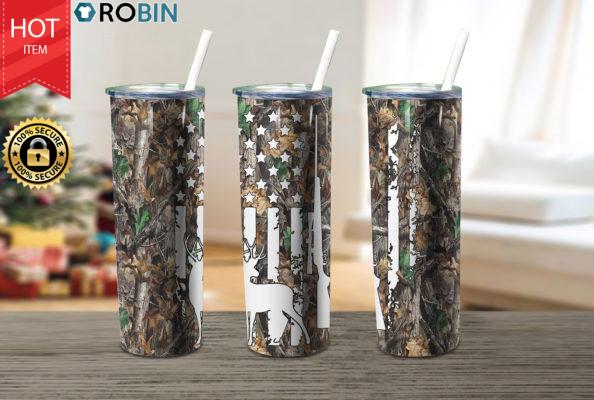 Deer Flag American Hunting 17oz Tumbler