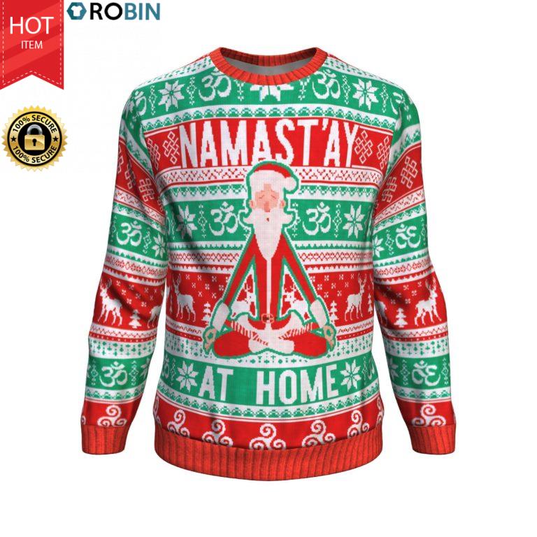 Namast'ay At Home Santa Claus All-Over Printed Wool Sweater