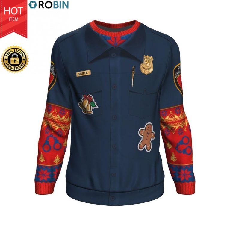 Police Navidad Christmas All-Over Printed Wool Sweater