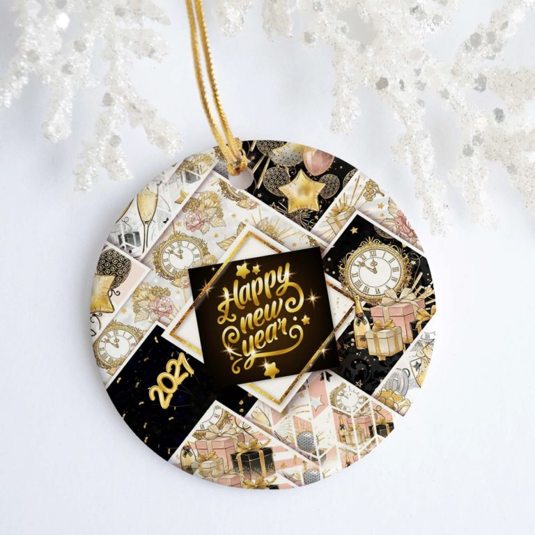 Happy New Year 2021 Christmas Holiday New Years Eve Christmas Ceramic Ornament