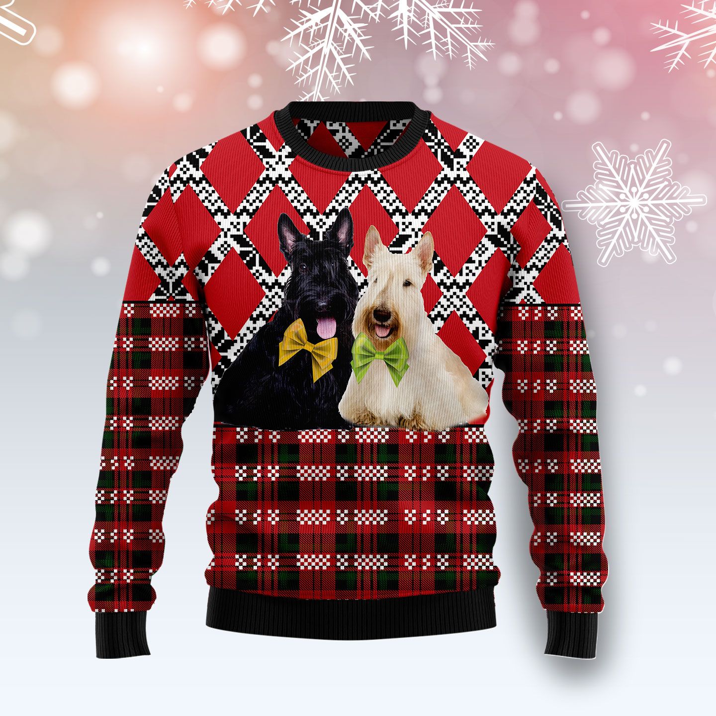 Scottish Terrier Black And White Christmas Wool Sweater - RobinPlaceFabrics