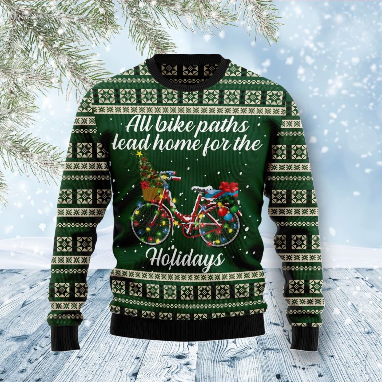 All Bike Paths Lead Home For e Holiday Christmas Wool Sweater