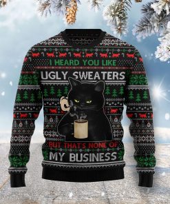 None Of My Business Black Cat Christmas Wool Sweater None Of My Business Black Cat Christmas Wool Sweater