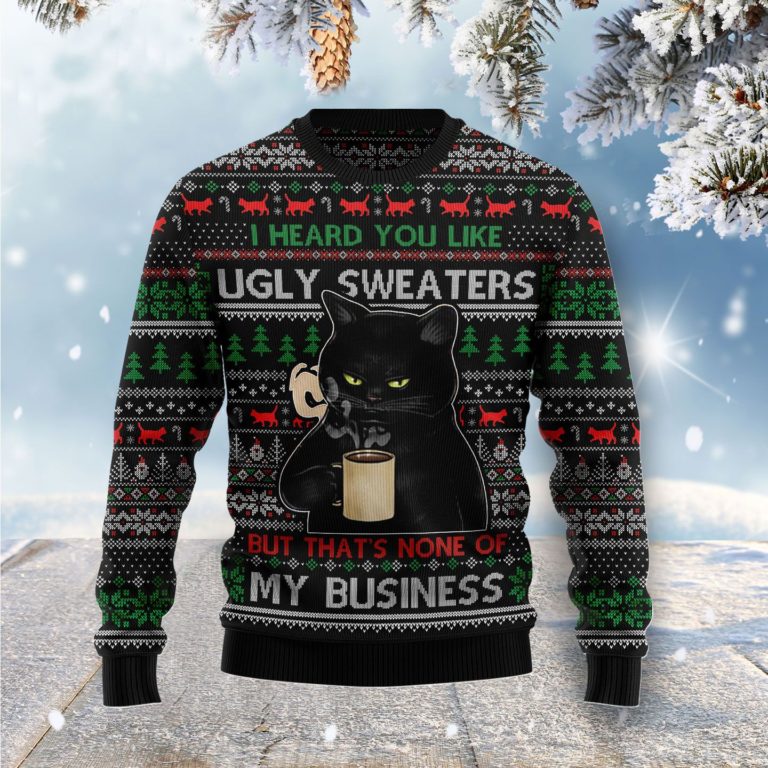 None Of My Business Black Cat Christmas Wool Sweater
