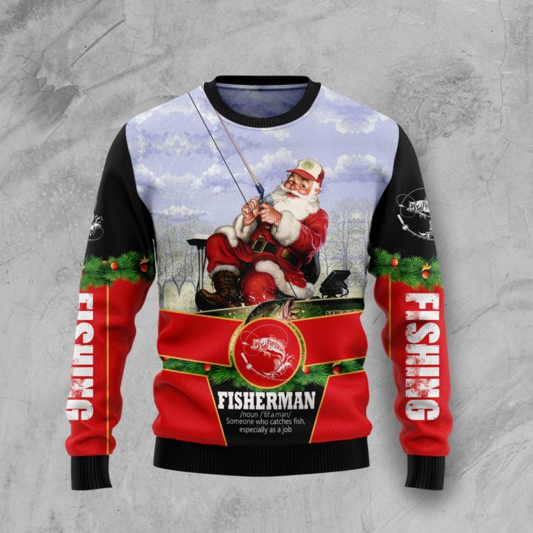 Santa Fisherman Christmas Wool Sweater
