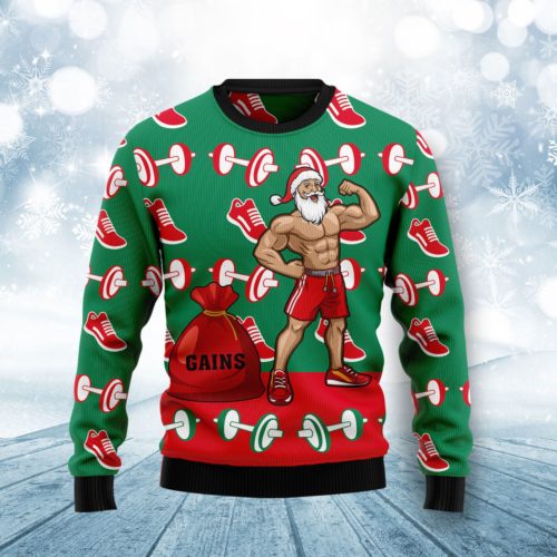 Santa Gym Christmas Wool Sweater | RobinPlaceFabrics | Reviews on Judge.me