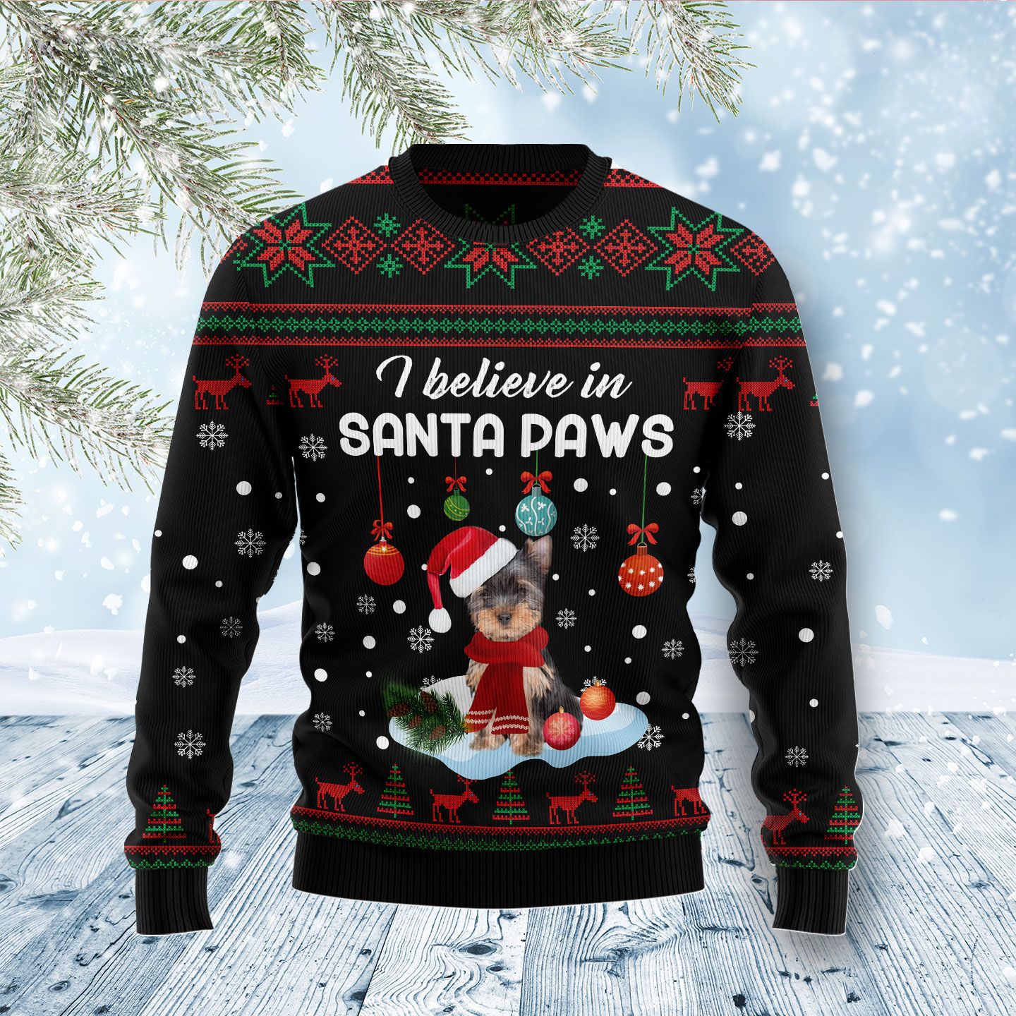 Yorkshire Terrier Santa Paw Christmas Wool Sweater - RobinPlaceFabrics