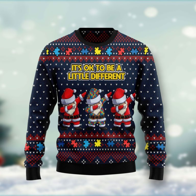 Autism Awareness Funny Santa Clauses It’s Ok To Be A Little Different Christmas Wool Sweater