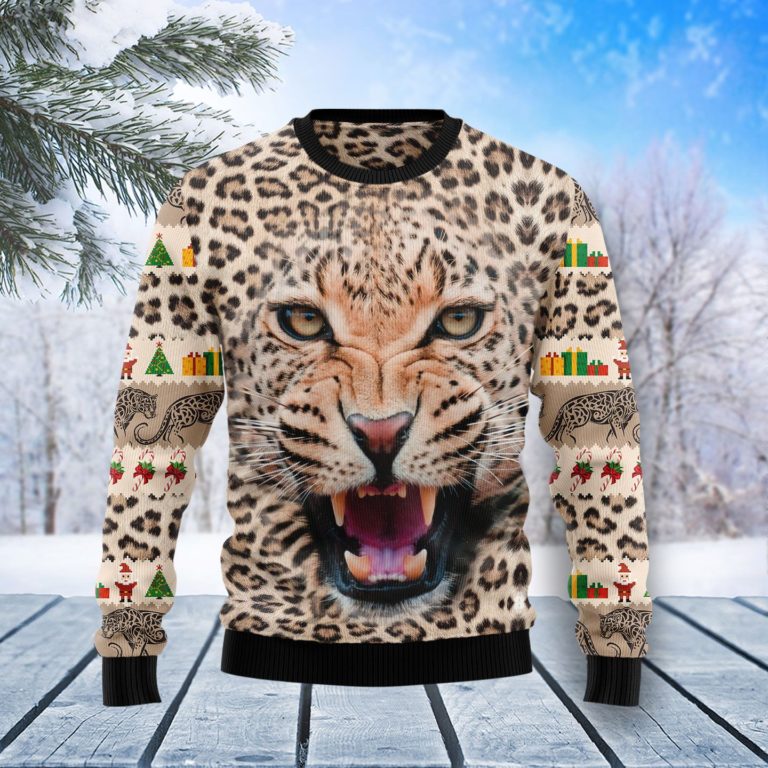 Leopard Cute Face Christmas Wool Sweater