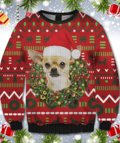 Playful Chihuahua Merry Christmas – All Over Print Christmas Wool Sweater