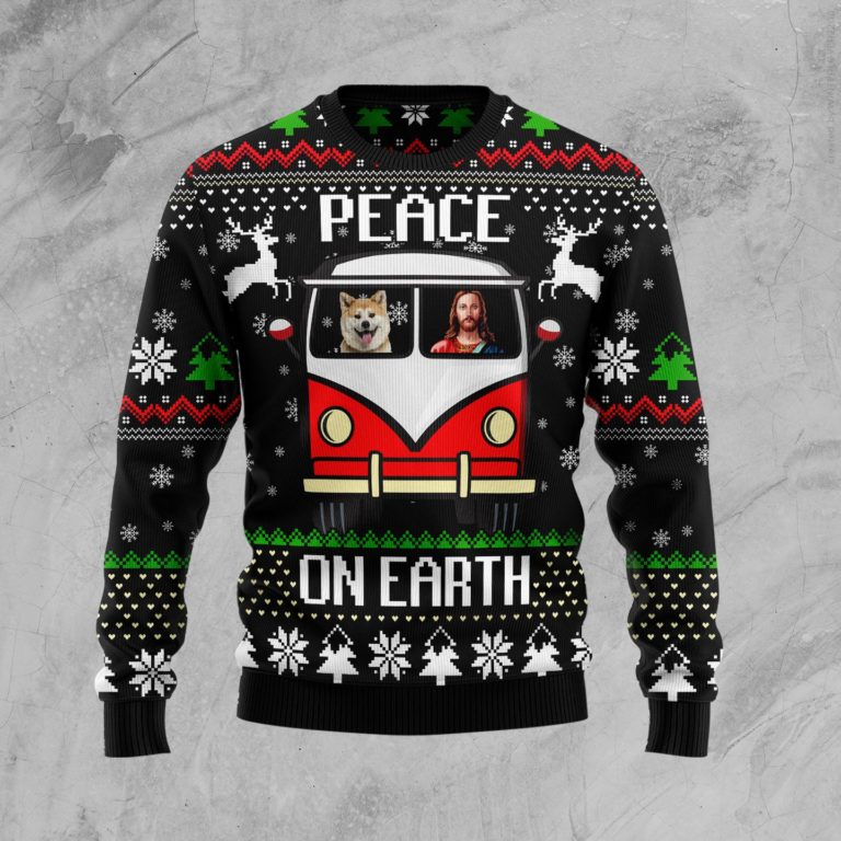 Shiba Inu Peace Christmas Wool Sweater