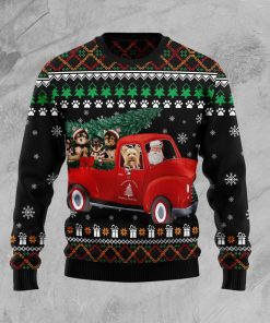 Yorkshire Terrier and Red Truck Christmas Wool Sweater