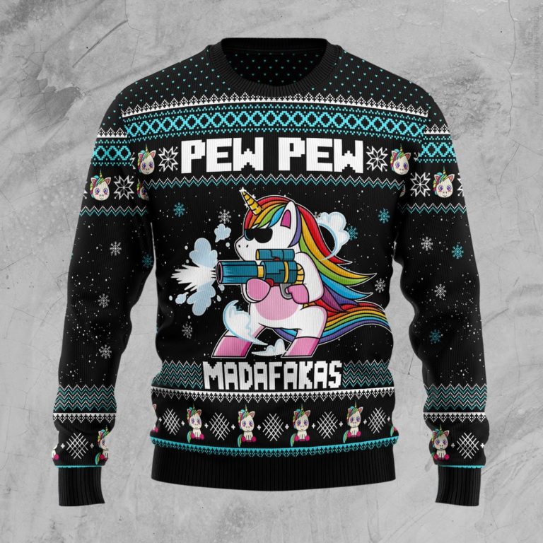 Unicorn Pew Pew Christmas Wool Sweater