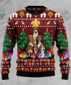 Basset Hound Pine Tree Christmas Wool Sweater Basset Hound Pine Tree Christmas Wool Sweater