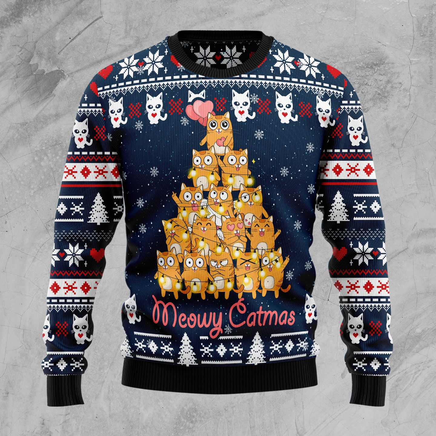 Meowy Catmas Christmas Wool Sweater - RobinPlaceFabrics