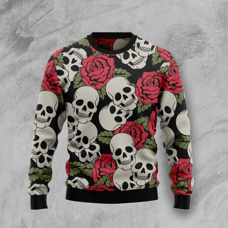 Skull Roses Christmas Wool Sweater