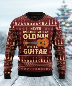 Never Underestimate An Old Man With A Guitar Christmas Wool Sweater