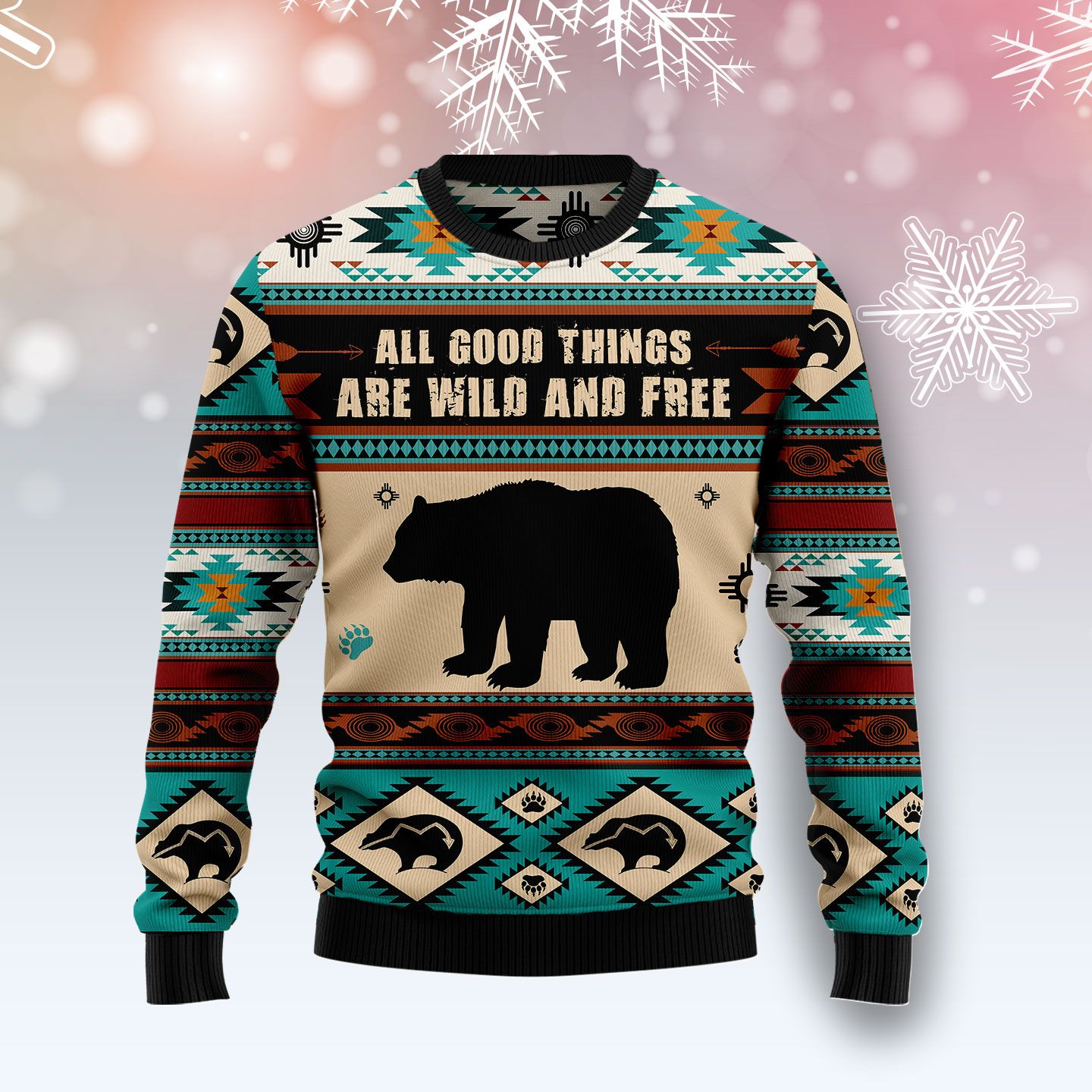 Bear Wild And Free Christmas Wool Sweater - RobinPlaceFabrics