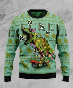 Skateboard Dinosaur Christmas Wool Sweater