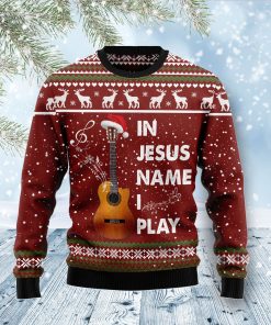 In Jesus Name I Play Guitar Christmas Wool Sweater