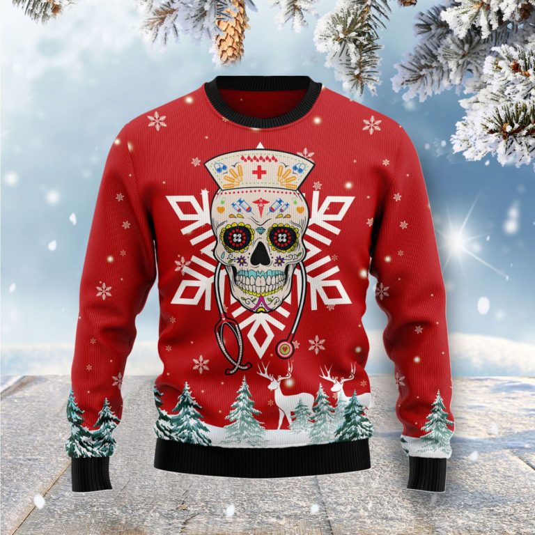 Sugar Skull Nurse Christmas Wool Sweater