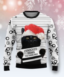 Black Cat Knocked Down Xmas Tree Christmas Wool Sweater
